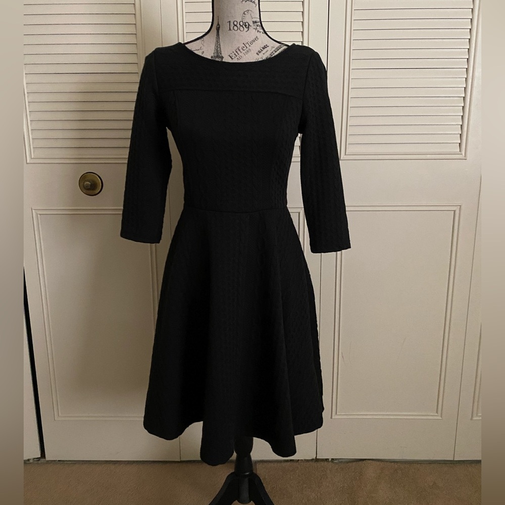 ModCloth Braid My Entire Day 3/4 Sleeve black Sweater Midi Dress Knit